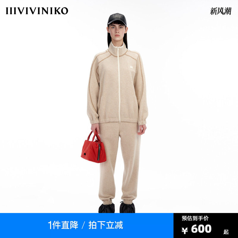 IIIVIVINIKO“羊毛针织圈圈毛料”立领拉锁运动夹克女M344703346C