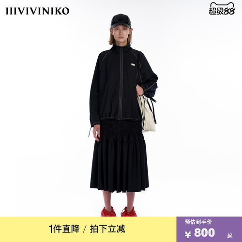 IIIVIVINIKO“微皱细条纹尼龙”宽松拉链运动外套女M334718119B