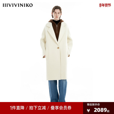 IIIVIVINIKO“100支绵羊毛”美拉德毛呢大衣外套女M349022053E