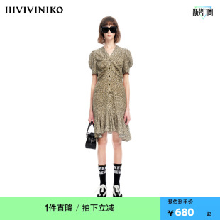 IIIVIVINIKO2023夏新品 碎花连身裙女M320612138E V领修身
