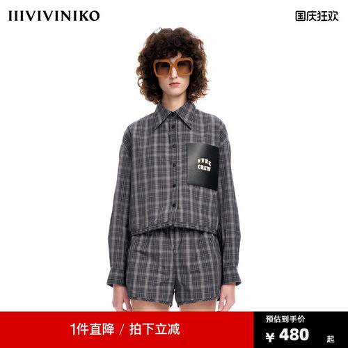 IIIVIVINIKO2023春夏新品暗格纹夹克衬衫女M310405126B