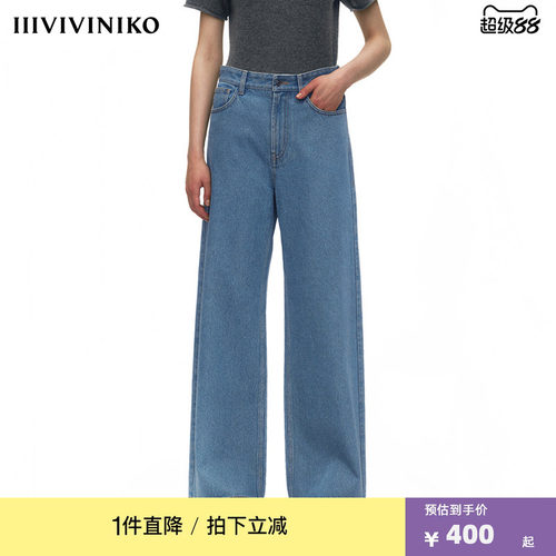 复古牛仔低腰阔腿裤新款