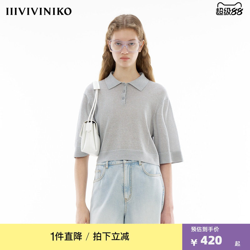 【进口棉亚麻纱线】IIIVIVINIKO夏季新款polo领短袖针织衫女图片