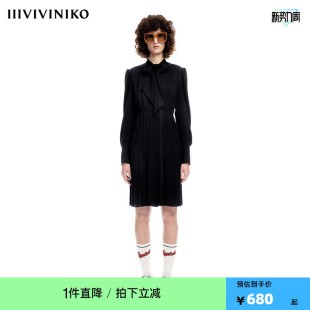 百褶连衣裙 IIIVIVINIKO薇薏蔻高级感气质学院风长袖 早春新品