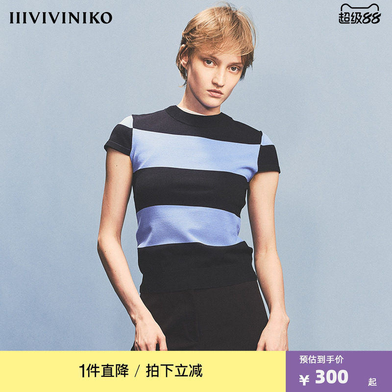 IIIVIVINIKO“伊力特纱线”多巴胺条纹针织衫女C330102628A图片