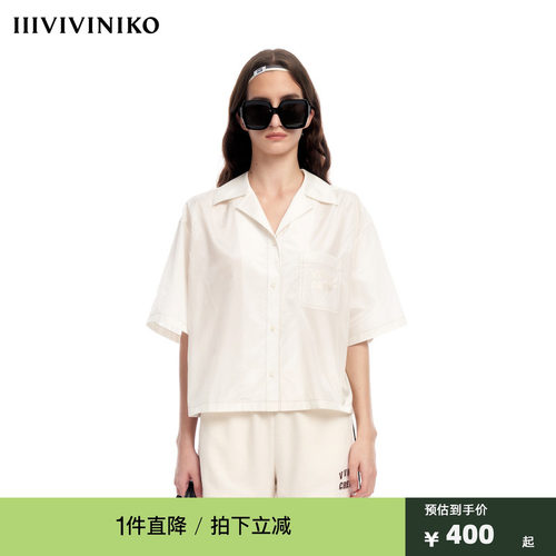 IIIVIVINIKO2023夏新品古巴领宽松型短袖衬衫女M320433165D