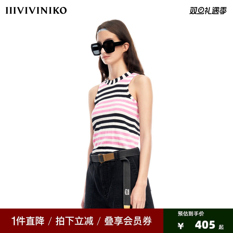 IIIVIVINIKO2023夏新品圆领百搭挖肩针织背心女M321222606E