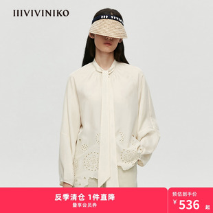 女M120421192E 绣花真丝衬衫 宽松灯笼袖 IIIVIVINIKO春夏新品