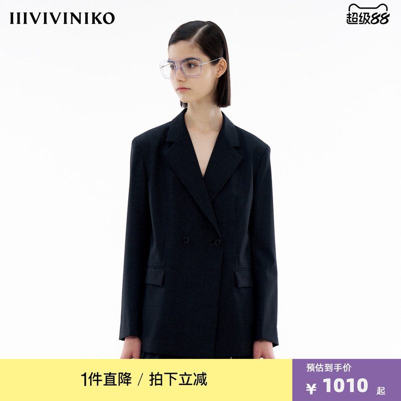 IIIVIVINIKO2024春季宽松H型羊毛混纺西装外套女M412715132B图片