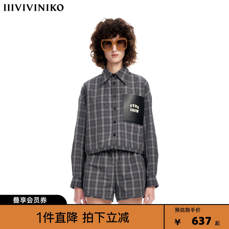 IIIVIVINIKO2023春夏新品暗格纹夹克衬衫女M310405126B