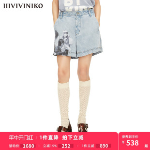 IIIVIVINIKO春夏新品 子女M221815210D 冰蓝天丝小A中腰短裤