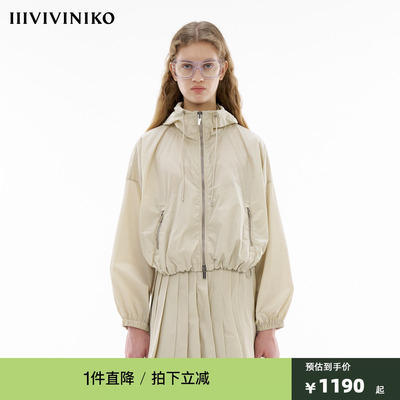 【塔夫绸面料】IIIVIVINIKO春季新款短款慵懒宽松运动连帽外套女