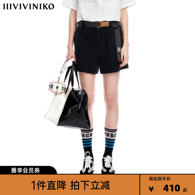 IIIVIVINIKO2023夏新品复古牛仔短裤子女M321832223D