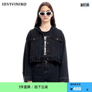 VVNK PLUS小众设计斜纹复古⿊⾊⽜仔外套 JANE
