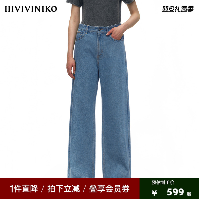 复古牛仔低腰阔腿裤新款