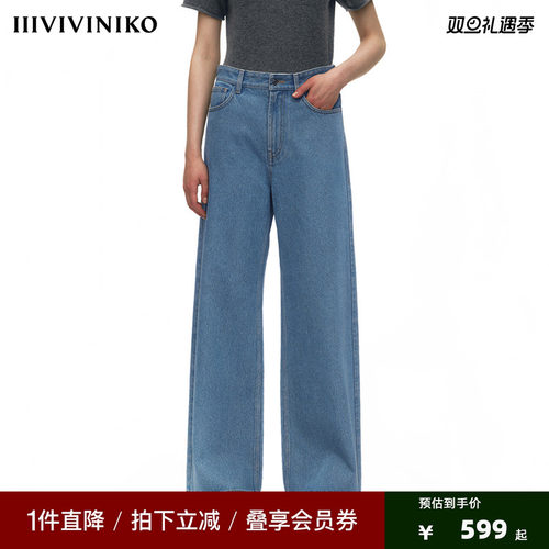 复古牛仔低腰阔腿裤新款