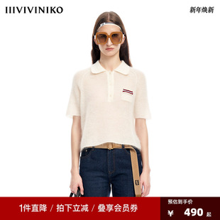 薄款 IIIVIVINIKO薇薏蔻马海毛POLO领法式 针织短袖 早春新品