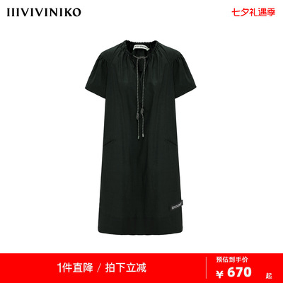IIIVIVINIKO夏季新款休闲简约H型抽绳连衣裙女M520683117D
