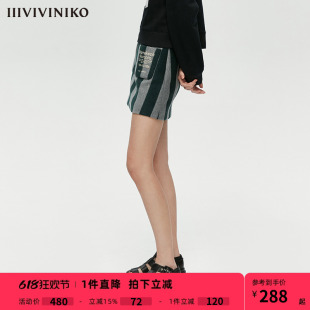 IIIVIVINIKO竖条纹短裙半身裙女贴袋迷你 设计师品牌