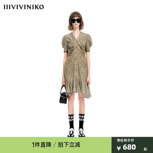 IIIVIVINIKO2023夏新品V领修身碎花连身裙女M320612138E