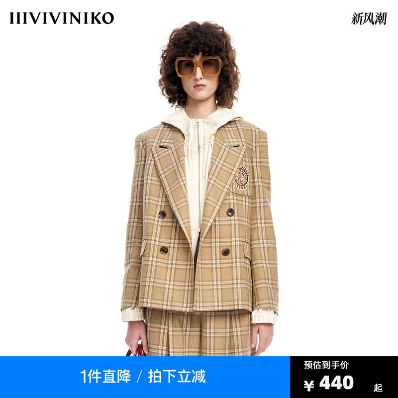 【早春新品】IIIVIVINIKO薇薏蔻英伦学院风格纹西装粗花呢外套