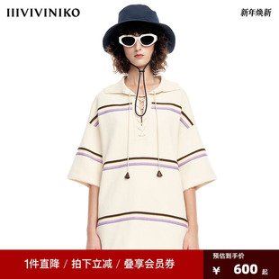 衫 PLUS小众设计高级感系带POLO领廓形毛边针织短袖 JANE VVNK