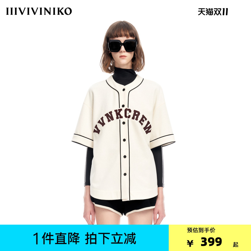 IIIVIVINIKO2023夏新品短袖棒球夹克女M322035363D