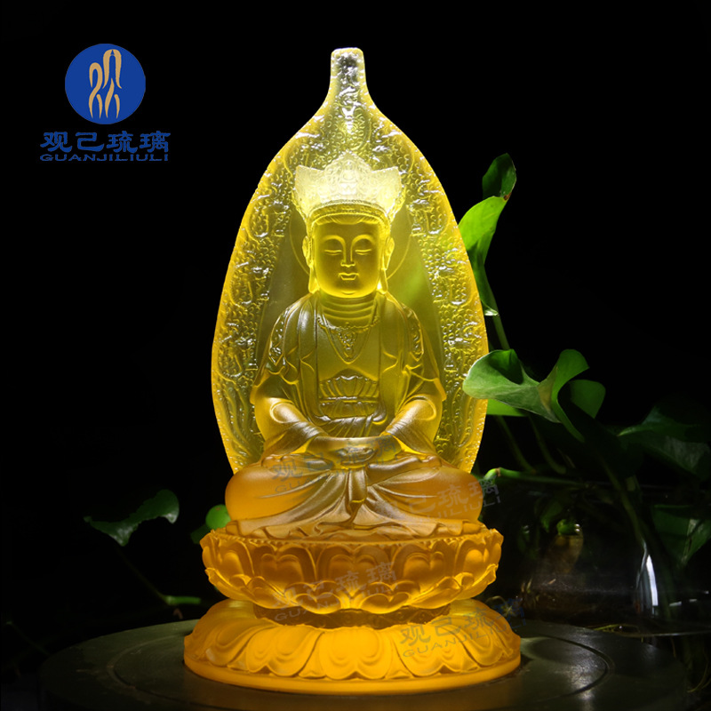 琉璃毗卢观音佛像摆件观世音观自在菩萨家居供奉佛堂桌面坐像装饰