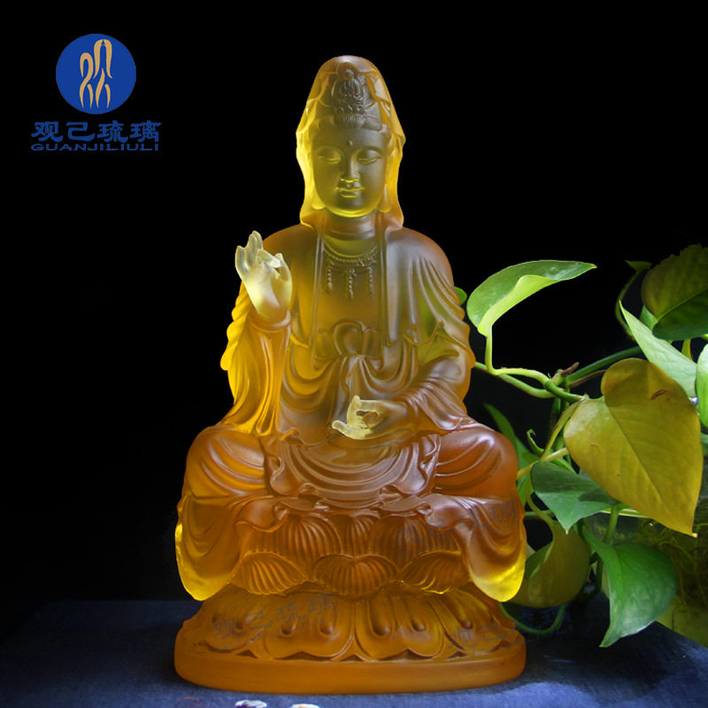琉璃净瓶坐莲观音菩萨佛像摆件居家客厅佛堂寺庙桌面供奉观世音
