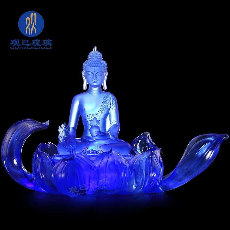 观己琉璃  药师佛莲花琉璃药师光如来琉璃莲花座花开见佛琉璃佛像