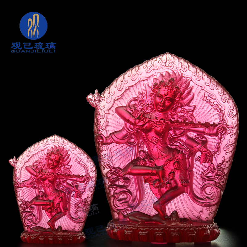 古法琉璃佛像红色作明佛母居家供奉寺庙家用客厅桌面摆件琉璃佛像