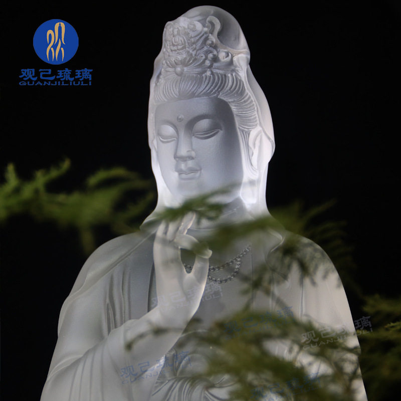 观己琉璃 琉璃净瓶观音菩萨佛像南海观音供奉居家佛堂工艺品摆件