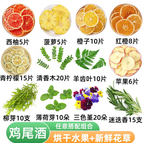 鸡尾酒装饰任选组合清香木羊齿叶黄金柳芽烘干菠萝苹果西柚橙子