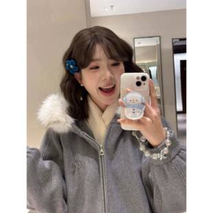 系复古连ICF帽动衫女20穿5秋冬运毛新款慵懒风小众搭休闲I韩UI宽2