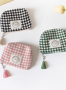 新款格子零钱包女小巧便携韩版学生可爱收纳包黑白格mini包包