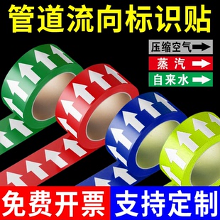 管道标识流向箭头标识贴介质流向色环标签贴纸压缩空气走向指示牌氮气体工业管路方向消防水管冷热气流提示牌