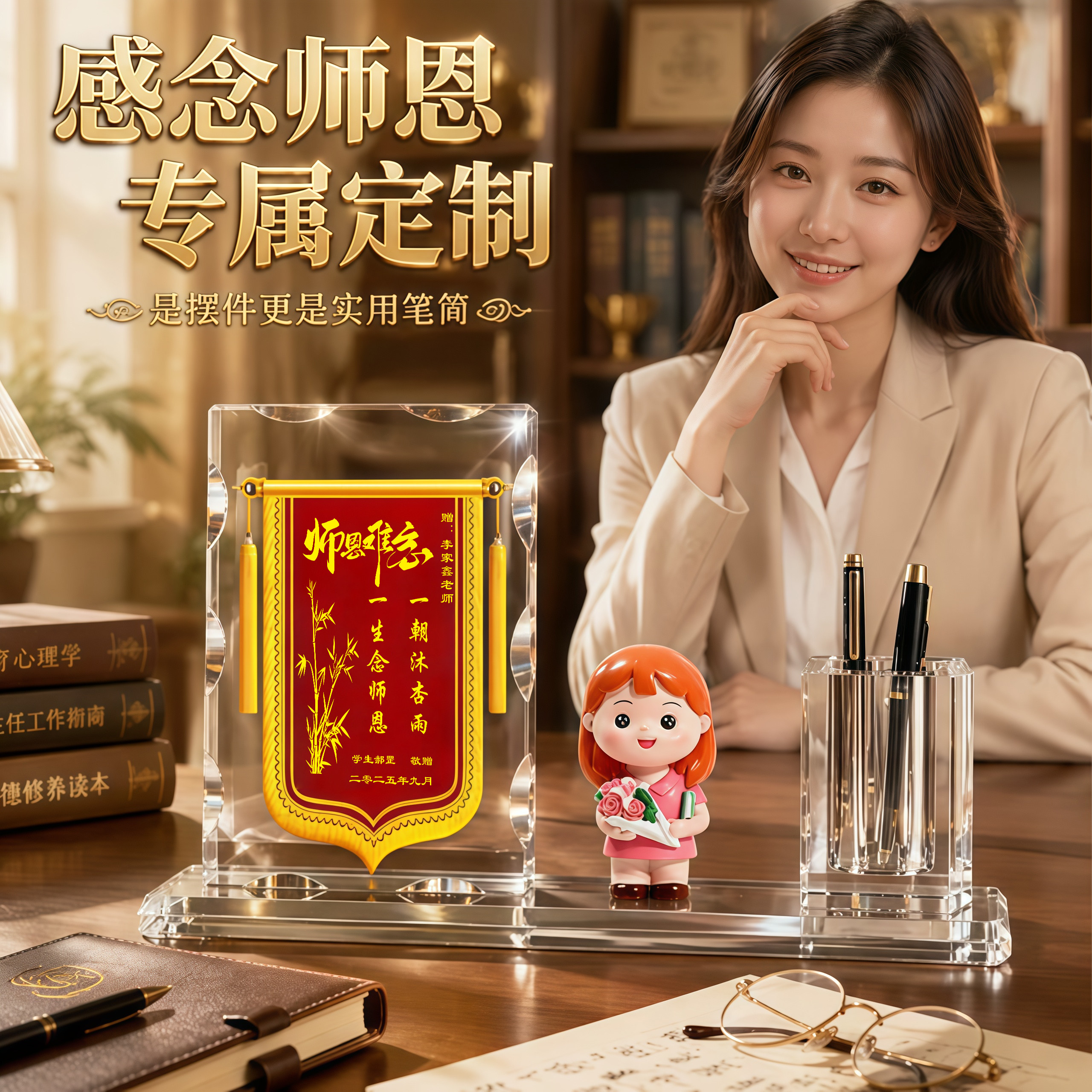 【送礼首选】水晶锦旗摆台