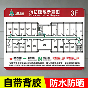 消防疏散示意图设计安全疏散指示图亚克力消防安全通道指示牌应急逃生平面图逃生路线图定制宾馆酒店标志牌贴