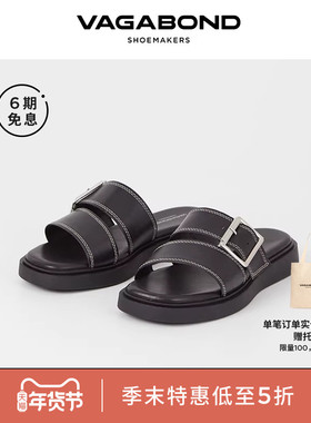 Vagabond CONNIE女士羊皮黑色露趾平底凉拖一脚蹬2024春夏系列