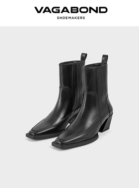 Vagabond ALINA女士牛皮方头方跟短筒靴西部靴2024秋冬系列