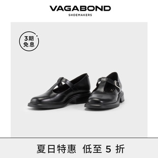 Vagabond 2025春夏 ELLIS女士牛皮圆头T带玛丽珍鞋 低跟黑皮鞋