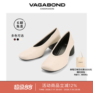 Vagabond LIVIA明星同款女士牛皮圆头粗跟高跟鞋复古单鞋2026春夏