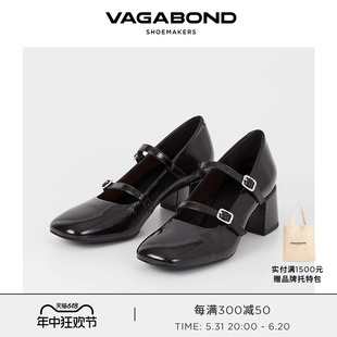 银色单鞋 2024春夏新品 ADISON女士牛皮圆头粗跟玛丽珍鞋 Vagabond