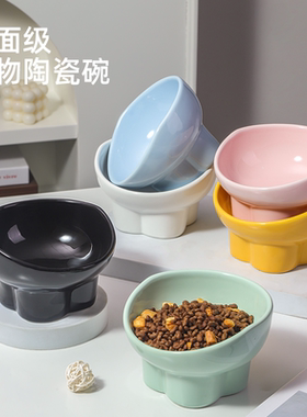 新款猫碗陶瓷大口径黑色水碗可爱猫咪喂食碗宠物碗猫盆狗碗防打翻