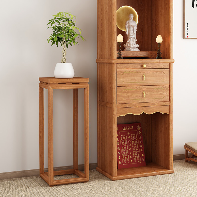 新中式全原木花架佛堂置物架供桌花几客厅阳台盆景架子茶室边几架