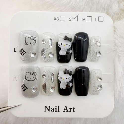 美甲纯手工可爱kitty甜酷