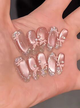 纯手工儿童穿戴甲女童美甲手工穿戴甲显白纯欲猫眼渐变腮红光疗美