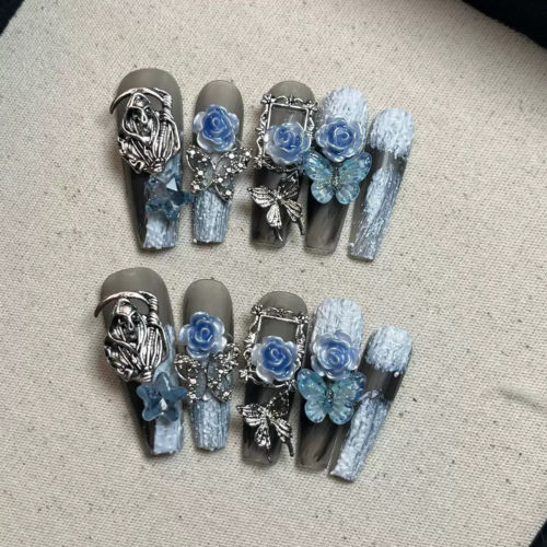 纯手工穿戴甲蝴蝶重工蓝