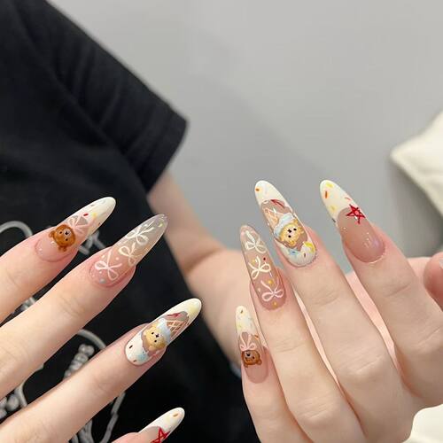 可爱半手工美甲小熊手绘