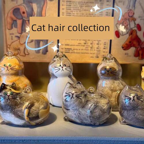 可爱的透明猫毛存储盒Gashapon猫毛存储纪念皮草儿童风格吊坠钥匙